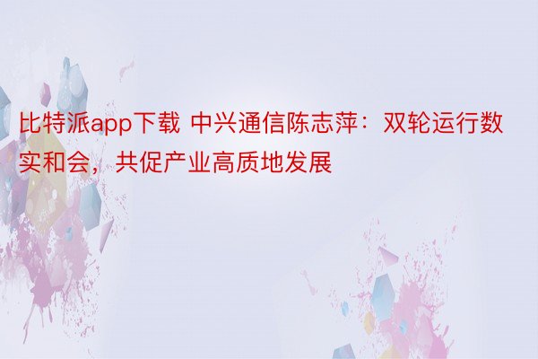 比特派app下载 中兴通信陈志萍：双轮运行数实和会，共促产业高质地发展
