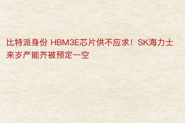 比特派身份 HBM3E芯片供不应求！SK海力士来岁产能齐被预定一空