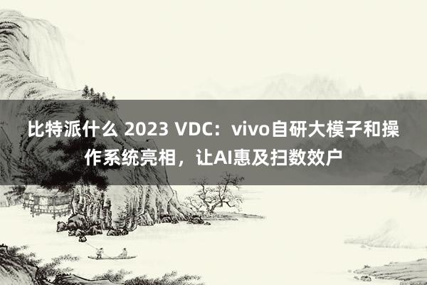比特派什么 2023 VDC：vivo自研大模子和操作系统亮相，让AI惠及扫数效户
