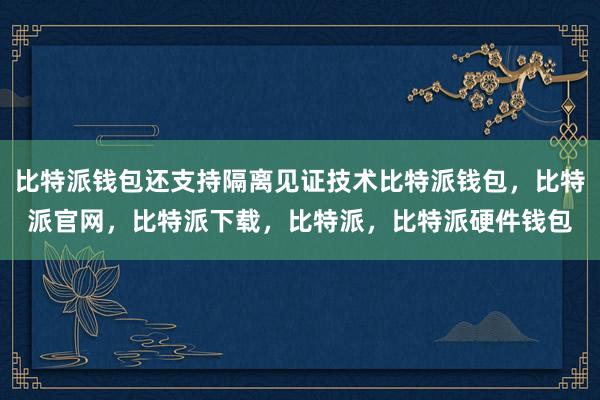 比特派钱包还支持隔离见证技术比特派钱包，比特派官网，比特派下载，比特派，比特派硬件钱包